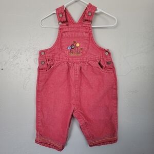 Carter's Vintage Faded Red Denim Overalls Baby Girl 9-12 Months Floral Embroider